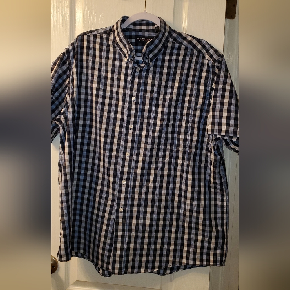 Blue Plaid Casual Button-down Short-sleeved Shirt - XL (84)